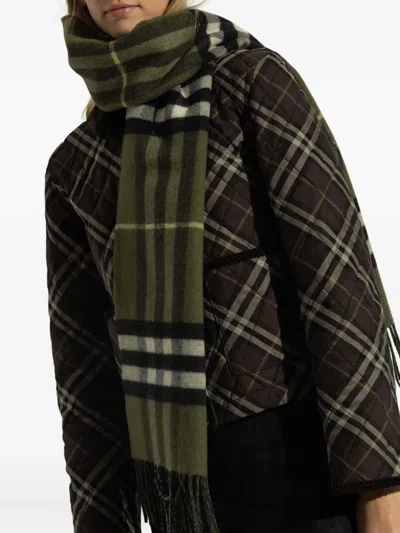 Burberry Monogram Fringed Scarf In Green