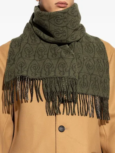 Burberry Monogram Fringed Scarf In Green