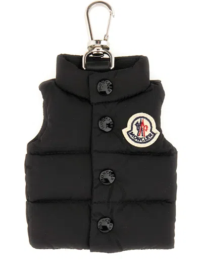 Moncler Quilted Keychain Featuring Button Detailing In Blue