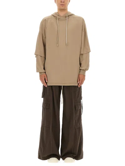 Rick Owens Drkshdw Oversized Hooded Sweater Drawstring Detail In Brown