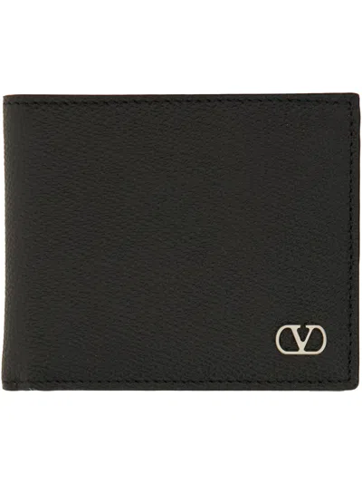 Valentino Vlogo Signature Billfold Black Leather Wallet In Black