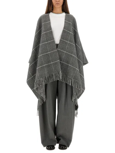 Brunello Cucinelli Wool Poncho With Bangs In Gray