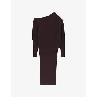 Reiss Lara One-shoulder Rib Knit Dress In Purple