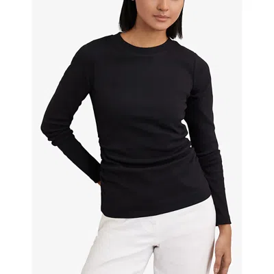 Reiss Womens Black Tessa Ribbed Stretch-cotton T-shirt In Black