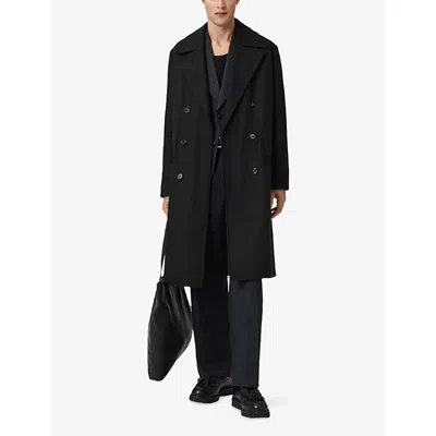 Allsaints Mens Black Curran Double-breasted Wool-blend Coat In Black