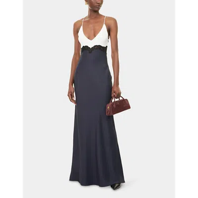 Gabriela Hearst Womens Dark Navy Amaryllis Sleeveless Contrast Silk Maxi Dress In Blue
