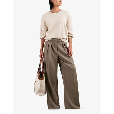 Reiss Womens Cream Nadia Necklace-embroidered Long-sleeve Wool And Cashmere-blend Jumper In Neutral