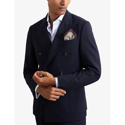 Reiss Mens Grey Melange Lucio Polka-dot Cotton And Wool-blend Pocket Squar In Brown