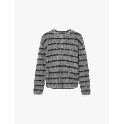 Allsaints Dissolved Striped Crewneck Sweater In Gray