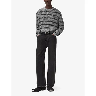 Allsaints Dissolved Striped Crewneck Sweater In Gray