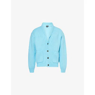 Tom Ford Mens Air Blue Shawl-collar Regular-fit Cashmere Cardigan In Blue
