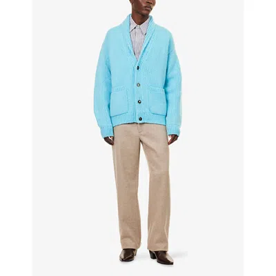 Tom Ford Mens Air Blue Shawl-collar Regular-fit Cashmere Cardigan In Blue