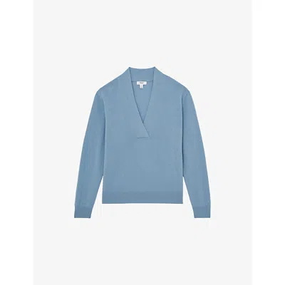 Reiss Womens Blue Mia V-neck Long-sleeve Cashmere Jumper