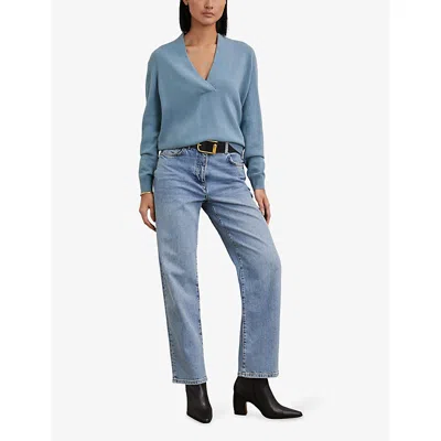Reiss Womens Blue Mia V-neck Long-sleeve Cashmere Jumper
