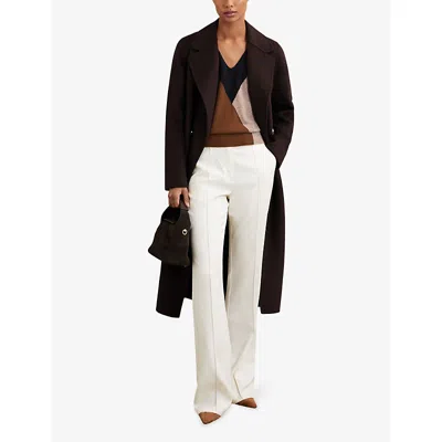 Reiss Womens Toffee Brown Navy Neutra June V-neck Colour-block Wool And Cashmere-blend Jumper In Multi