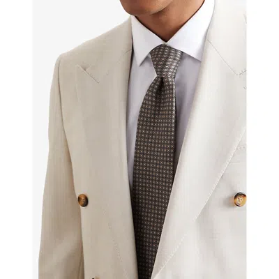 Reiss Mens Dark Sage Multi Nicolo Square-print Cotton And Wool-blend T In Burgundy