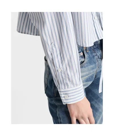 Prada Striped Poplin Short Shirt With Scarf Collar In Blue