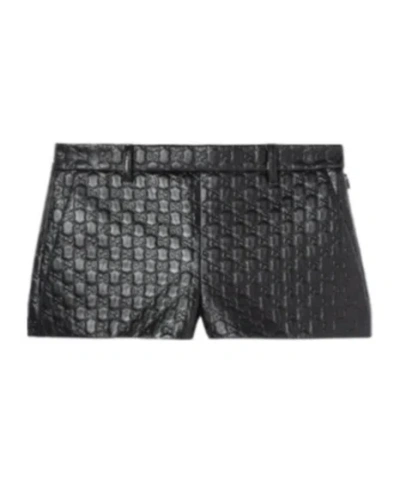 Gucci Leather Shorts With Gg Embossing In Multi