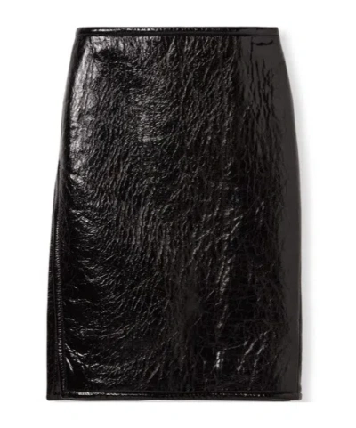 Gucci Glossy Leather Midi Skirt With Side Slit In Black