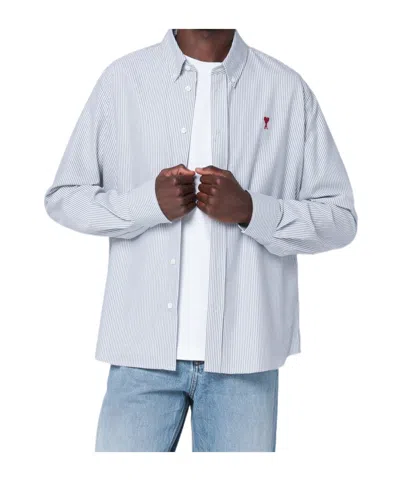 Ami Alexandre Mattiussi White Striped Ami De Coeur Shirt In White