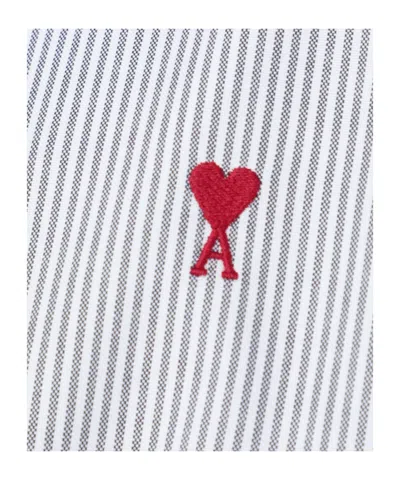Ami Alexandre Mattiussi White Striped Ami De Coeur Shirt In White