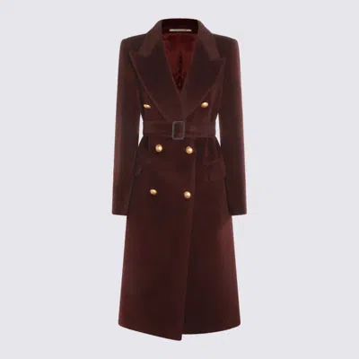 Tagliatore Long Coat With Belt And Gold Buttons In Burgundy