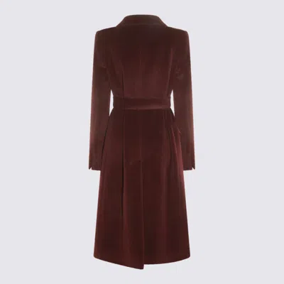 Tagliatore Long Coat With Belt And Gold Buttons In Burgundy