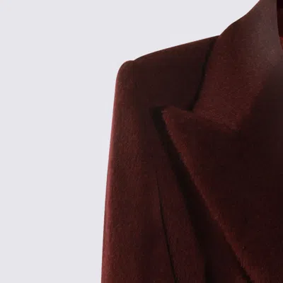 Tagliatore Long Coat With Belt And Gold Buttons In Burgundy