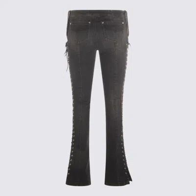 Blumarine Flared Hem Trousers With Lace-up And Frayed Edges In Gray