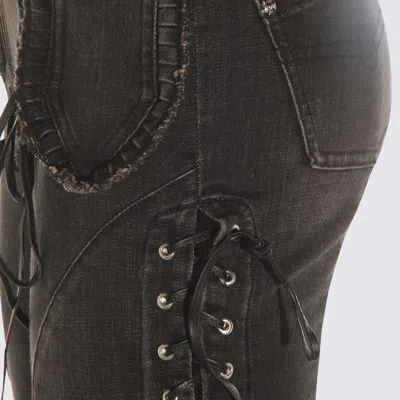 Blumarine Flared Hem Trousers With Lace-up And Frayed Edges In Gray