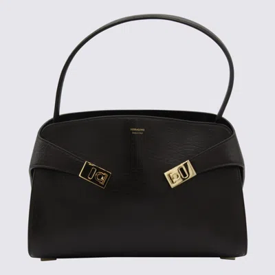 Ferragamo Dark Brown Hug Soft Bicolor Shoulder Bag In Black