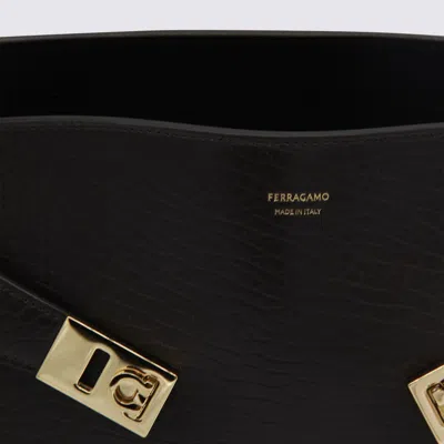 Ferragamo Dark Brown Hug Soft Bicolor Shoulder Bag In Black