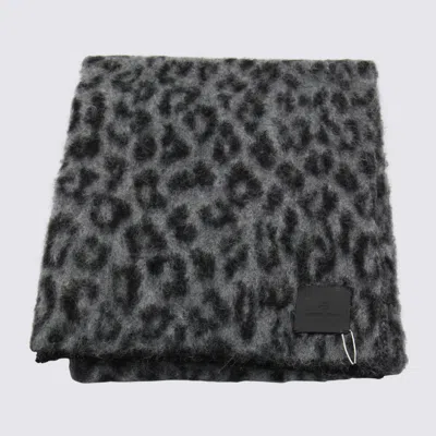 Anine Bing Rectangular Animal Pattern Scarf With Frayed Edges In Gray