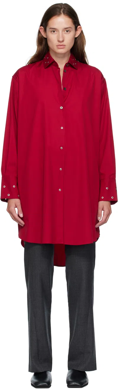 Our Legacy Long Sleeve Knee Length Dress With Eyelet Design In Red