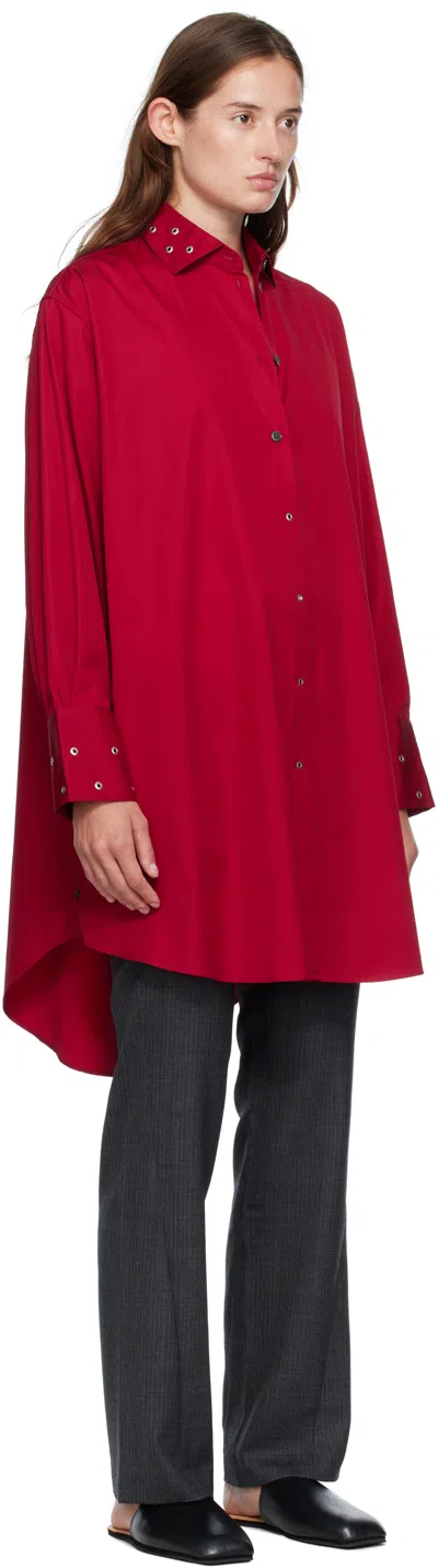 Our Legacy Long Sleeve Knee Length Dress With Eyelet Design In Red
