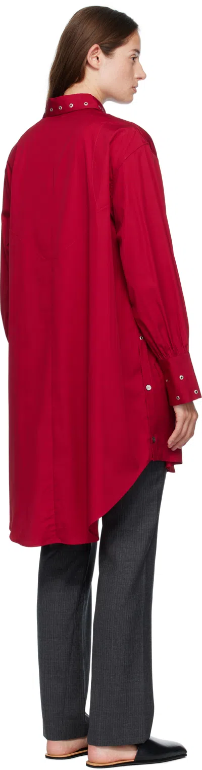 Our Legacy Long Sleeve Knee Length Dress With Eyelet Design In Red