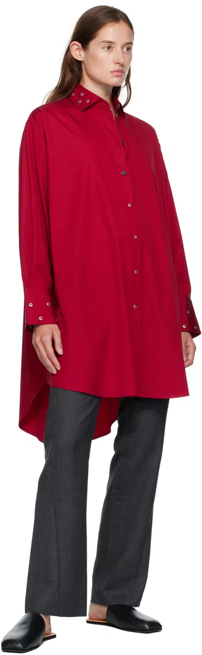 Our Legacy Long Sleeve Knee Length Dress With Eyelet Design In Red
