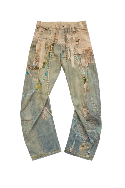 Acne Studios Keychains Trompe L'oeil Jeans White/green In Multi