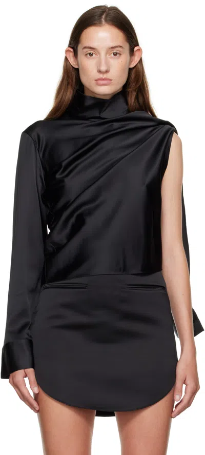 Courrèges Black Off-shoulder Satin Blouse In Black