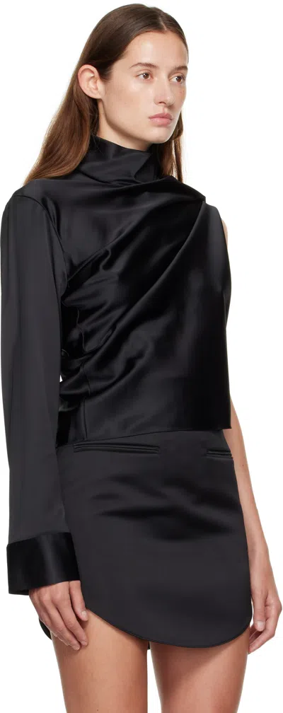 Courrèges Black Off-shoulder Satin Blouse In Black
