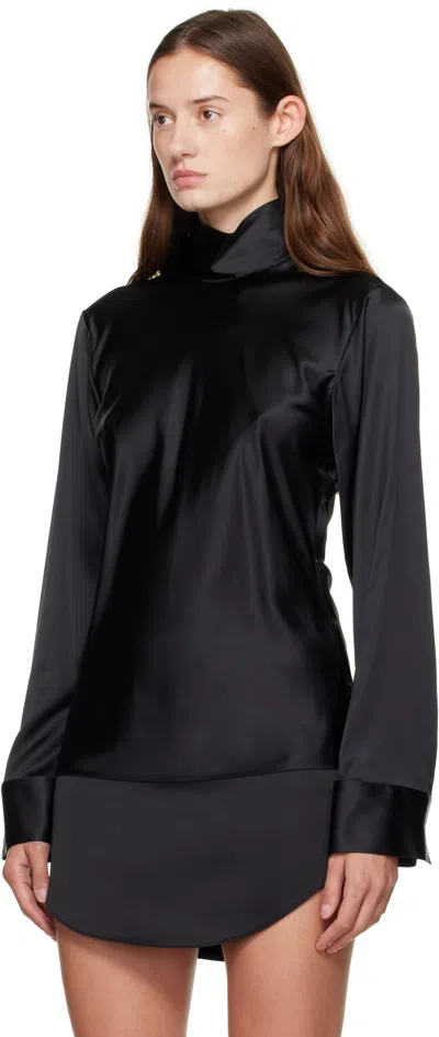 Courrèges Black Off-shoulder Satin Blouse In Black