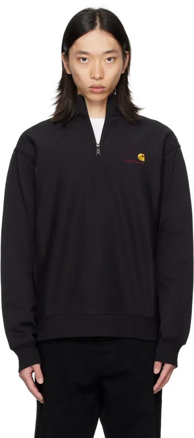 Carhartt American Script Cotton-blend Jersey Half-zip Sweatshirt In Black