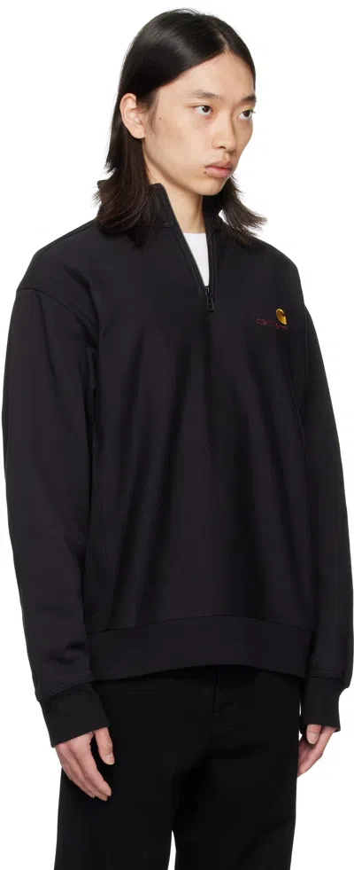 Carhartt American Script Cotton-blend Jersey Half-zip Sweatshirt In Black