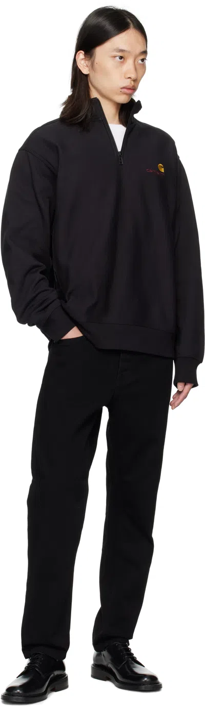 Carhartt American Script Cotton-blend Jersey Half-zip Sweatshirt In Black