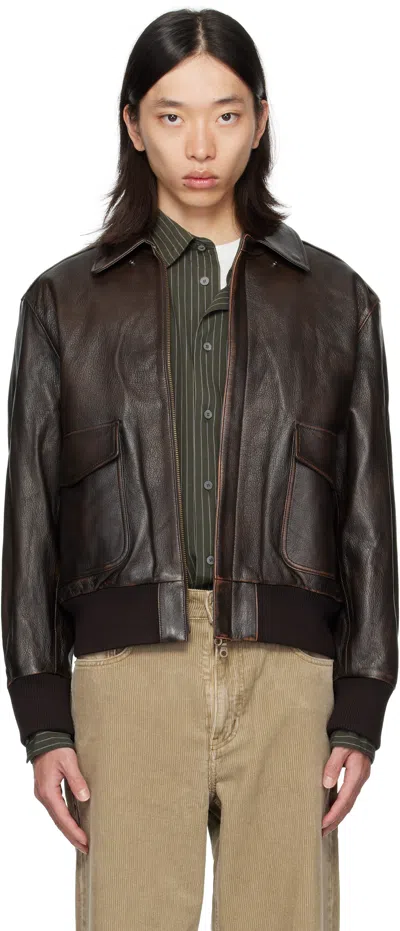 Coor Brown Vintage Cow Skin A-2 Leather Jacket In Brown