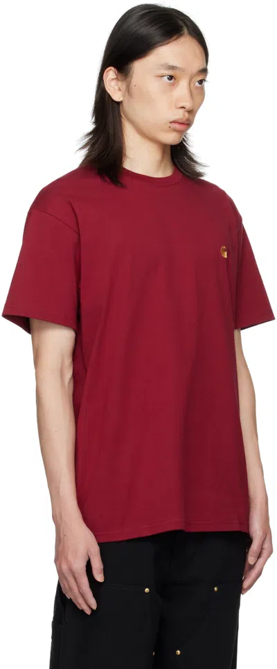 Carhartt Red Crew-neck Cotton T-shirt In Burgundy
