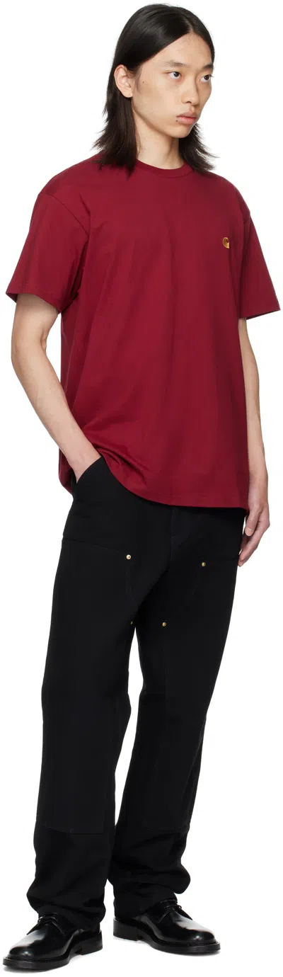 Carhartt Red Crew-neck Cotton T-shirt In Burgundy