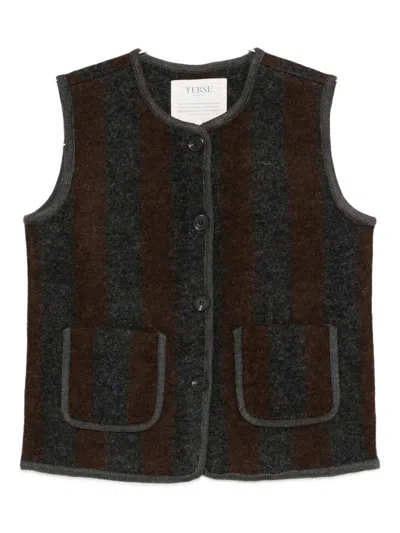Yerse Graz Striped Wool Vest In Grey And Brown In Gray