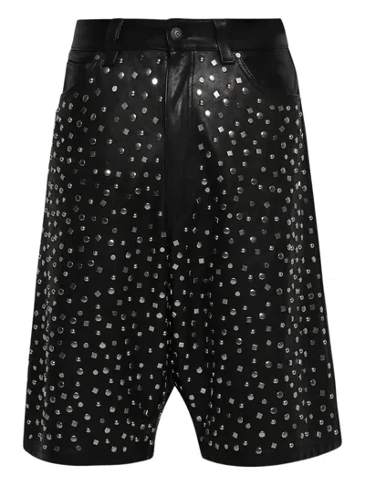 皮质铆钉缀饰短裤