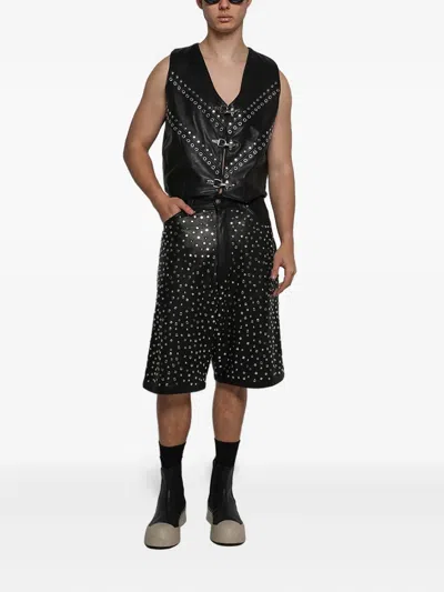 皮质铆钉缀饰短裤